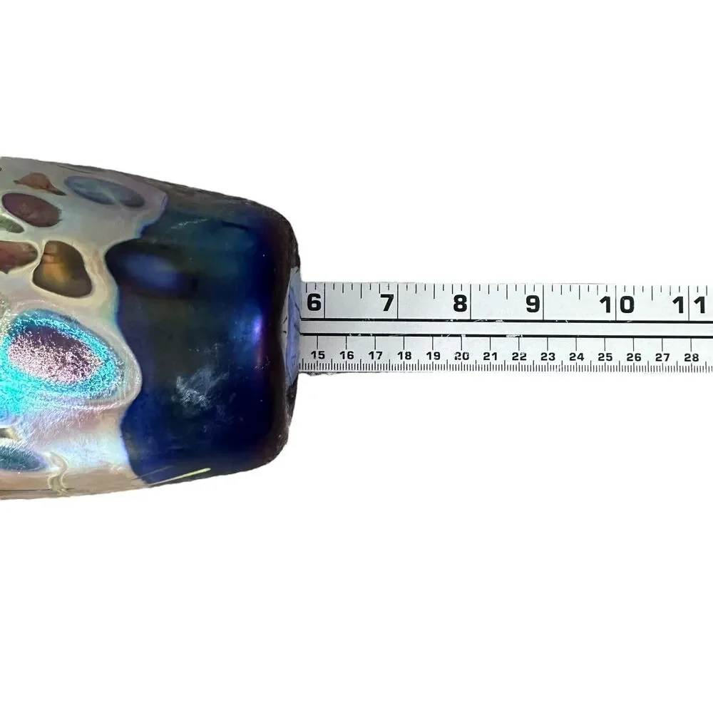 Rick Hunter Art Glass Vase Carnival Glass Cobalt Blue Gold Spots Swirls Colorful
